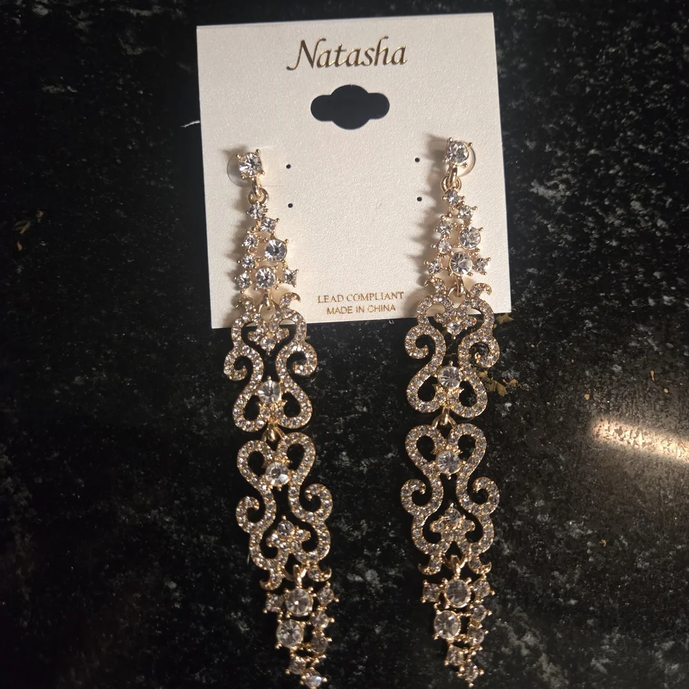 Natasha Couture Gold and Silver Dangle Earrings - Picture 1 of 5